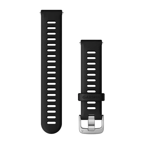 Bracelet Quick Release (18 mm) Noir avec boucle argent pour  Garmin Forerunner 265 / 265S 