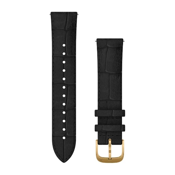 Bracelet de montre (20mm) en cuir gaufré noir avec fermoir en or 24K à revêtement PVD pour  Garmin Venu Sq 