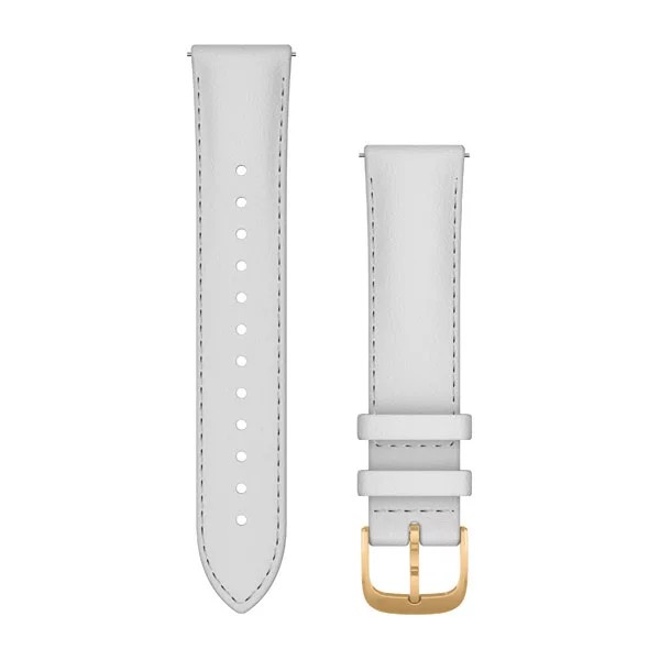 Bracelet de montre (20mm) Bracelet en cuir blanc avec fermoir en or 24K à revêtement PVD pour  Garmin Forerunner 55 