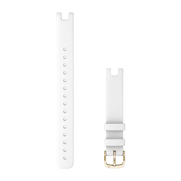 Bracelet en cuir italien (14 mm) - Blanc avec boucle Gold (Large) pour  Montre Garmin Lily 