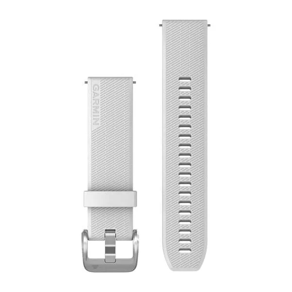 Bracelet à dégagement rapide (20 mm) Blanc avec boucle argentée polie pour  Garmin Venu 2 