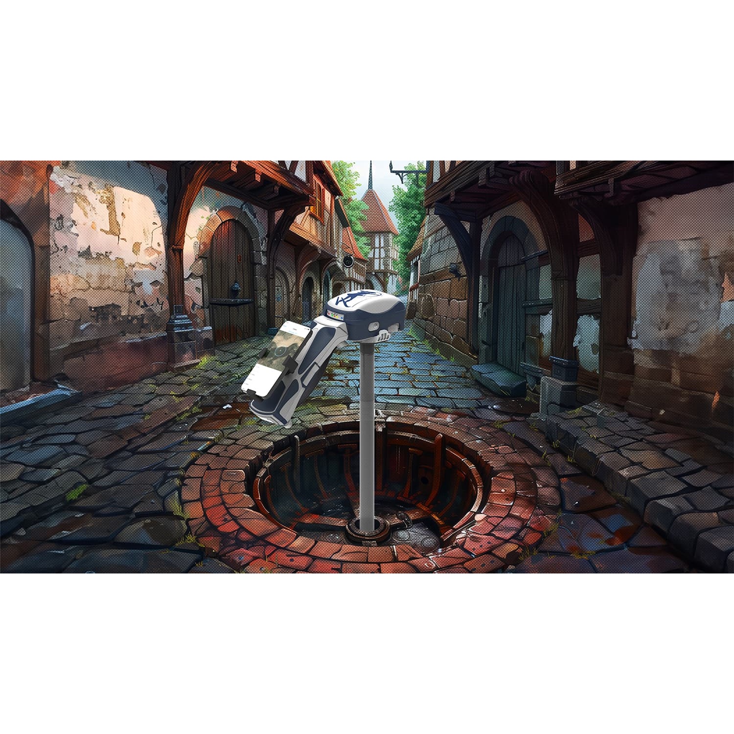 EOS Skadi 200 - Skadi 200 en situation sur canne d'arpentage avec tablette