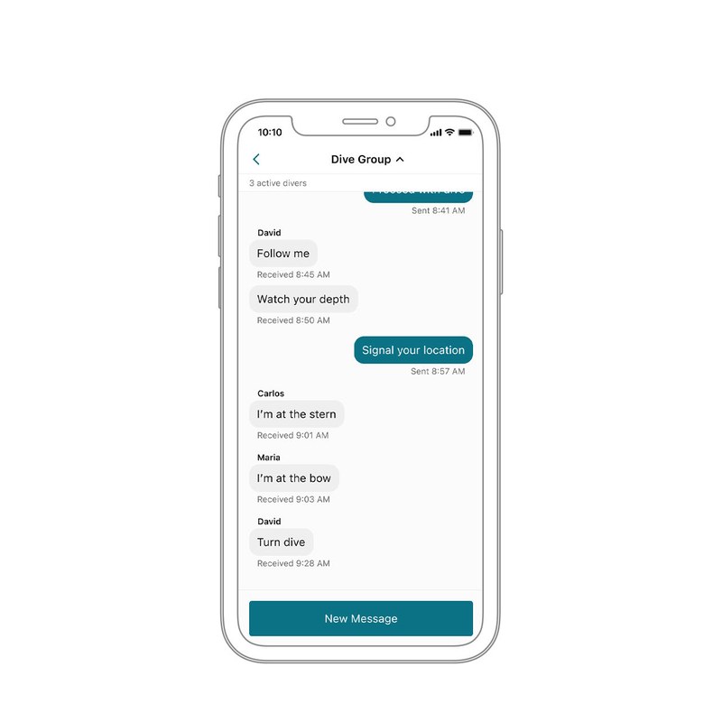 Messagerie de groupe de plongée dans l'application Garmin Dive