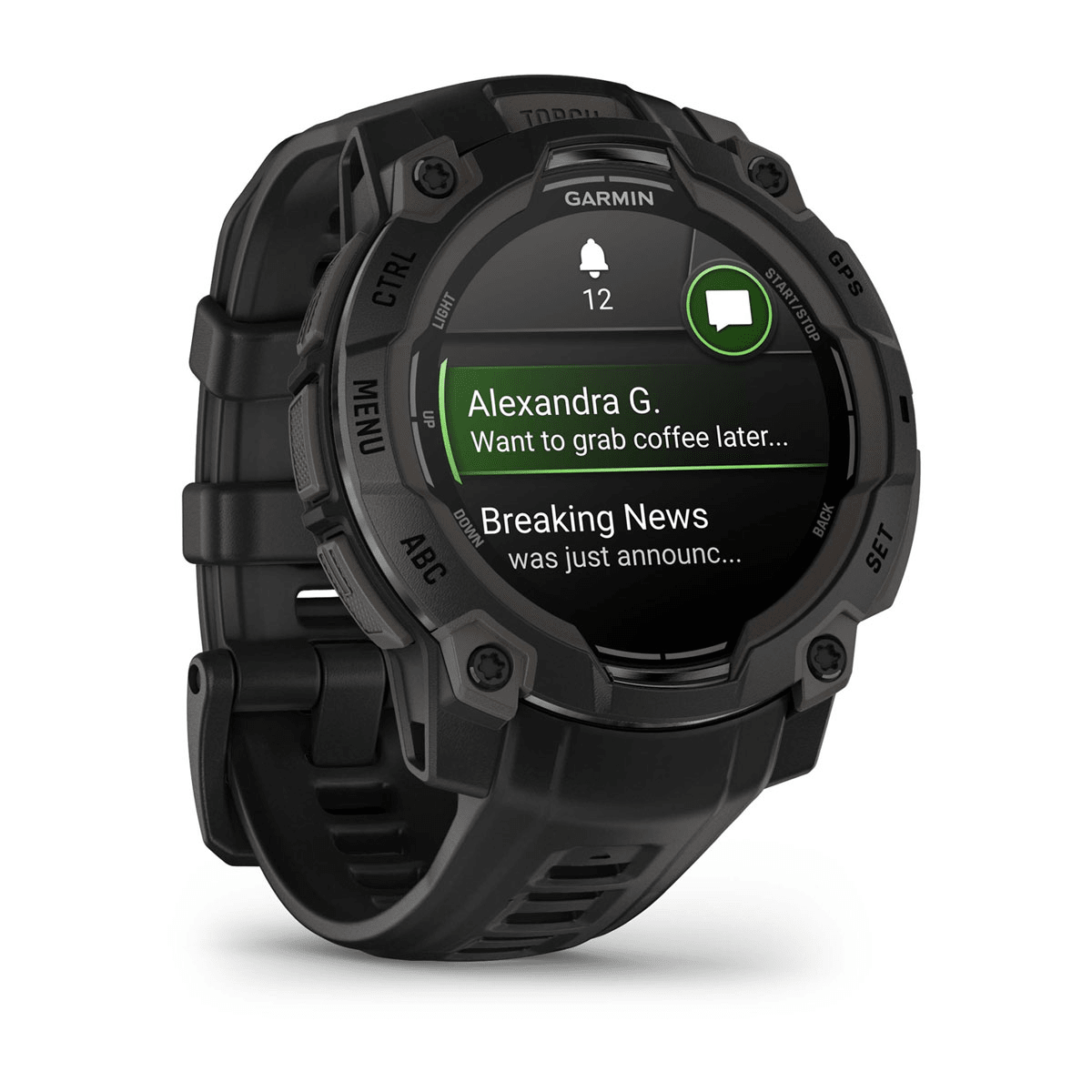 Montre Garmin Instinct 3 – 45 mm, AMOLED Noire - profil