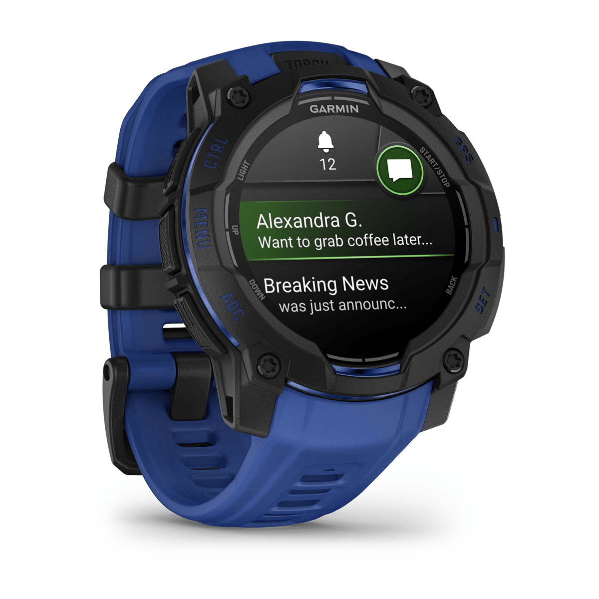 Montre Garmin Instinct 3 – 45 mm, AMOLED Bleu électrique - profil