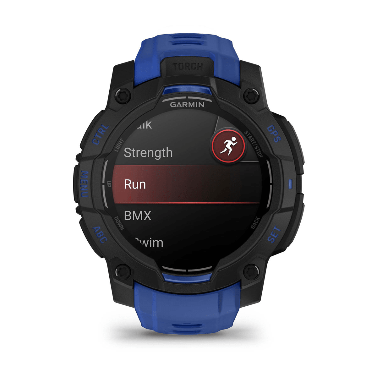 Montre Garmin Instinct 3 – 45 mm, AMOLED Bleu électrique - profil droit
