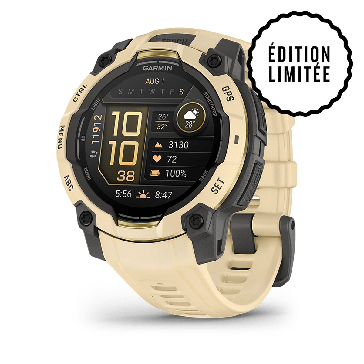 Montre Garmin Instinct 3 – 45 mm, AMOLED Sable - face