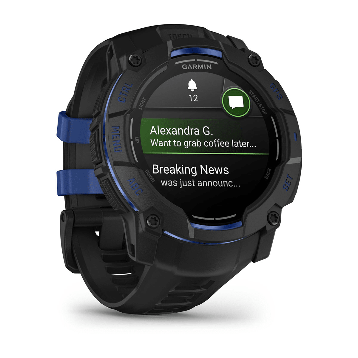 Montre Garmin Instinct 3 – 50 mm, AMOLED Bleu électrique - profil
