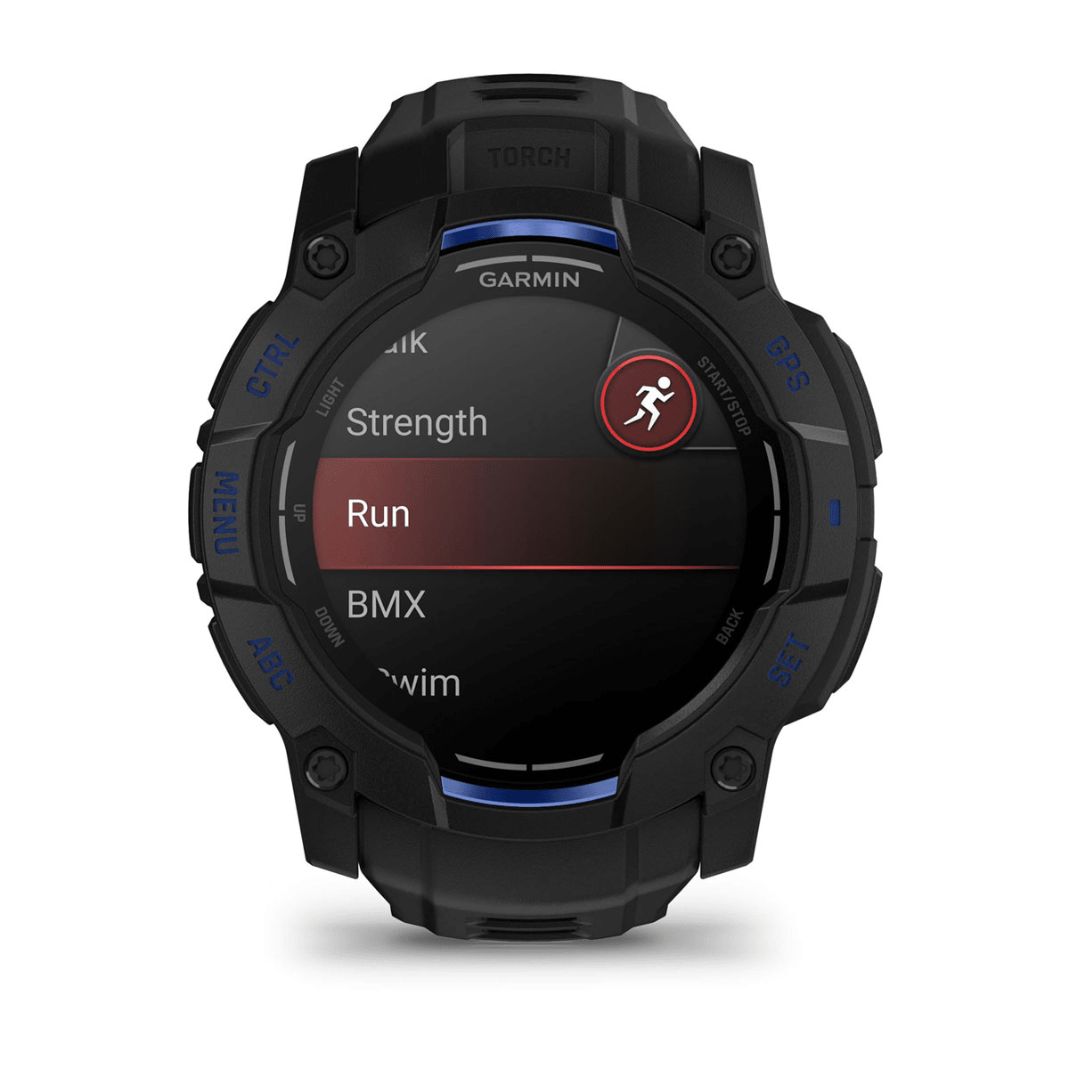 Montre Garmin Instinct 3 – 50 mm, AMOLED Bleu électrique - profil droit