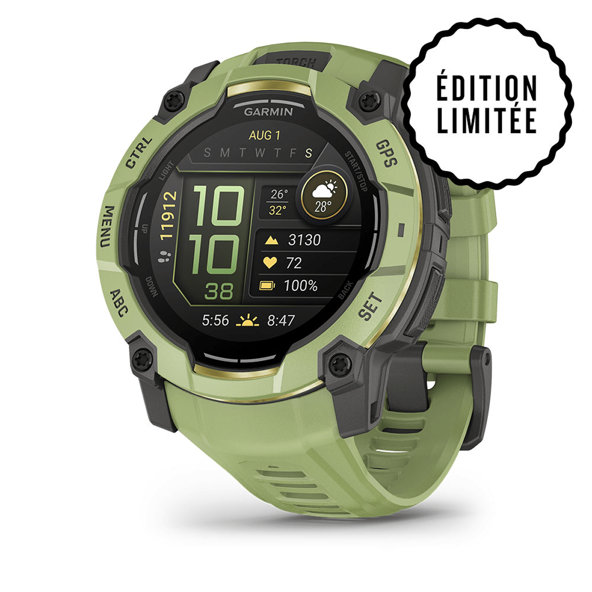Montre Garmin Instinct 3 – 50 mm, AMOLED Vert sauge - face
