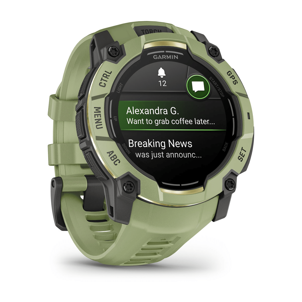 Montre Garmin Instinct 3 – 50 mm, AMOLED Vert sauge - profil