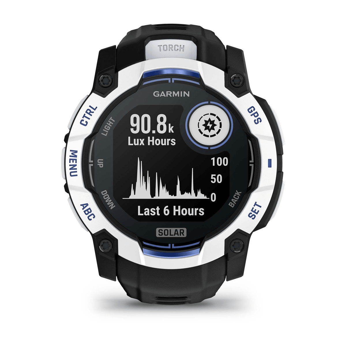 Montre Garmin Instinct 3 Solar 50mm Blanche - profil droit