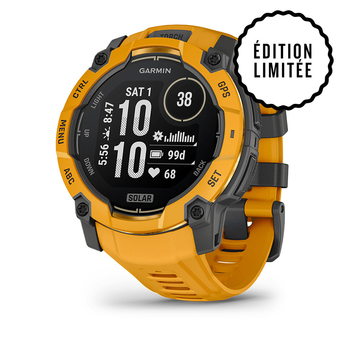 Montre Garmin Instinct 3 Solar 50mm Jaune or - face